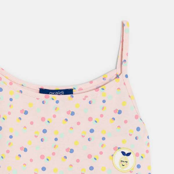 قميص داخلي من الجيرسيه المطبوع وبه كشكشة، اللون الوردي للفتيات